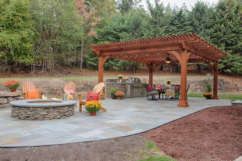 Pergola and lawn furniture on patio