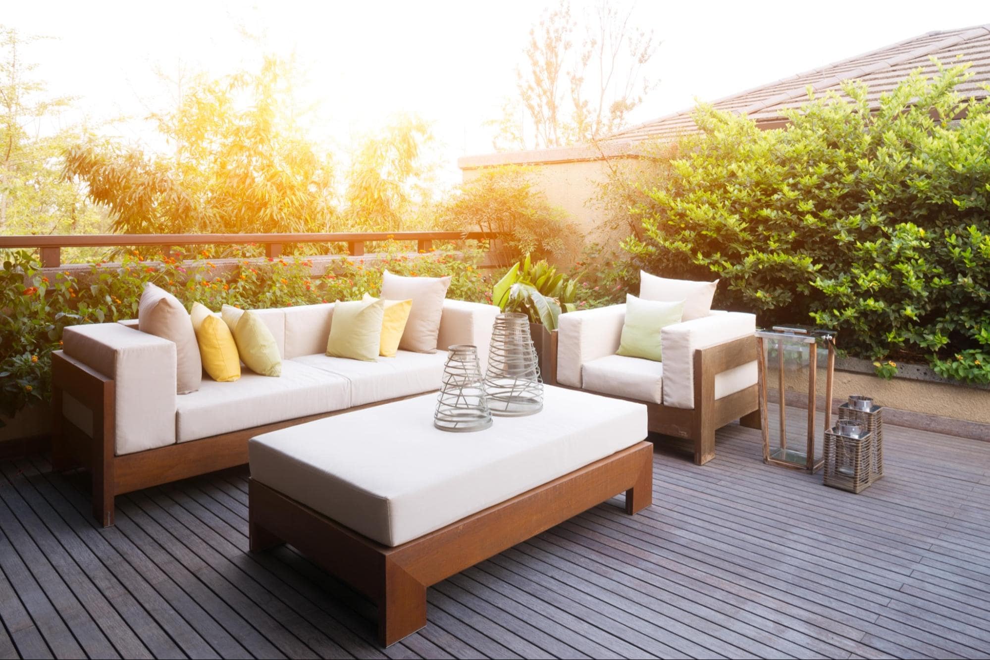 A picture of a rooftop furniture with outdoor furniture.