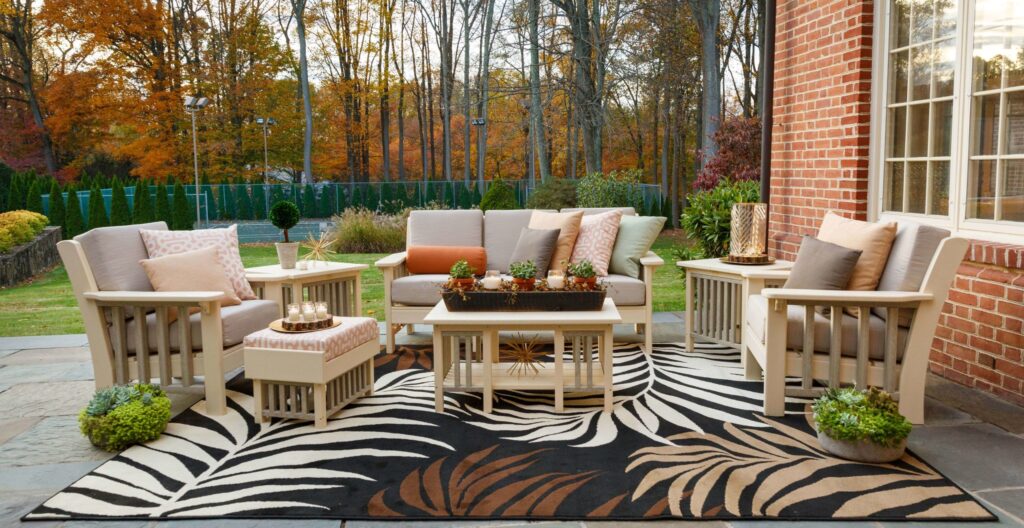 Patio furniture set-up with cushions.