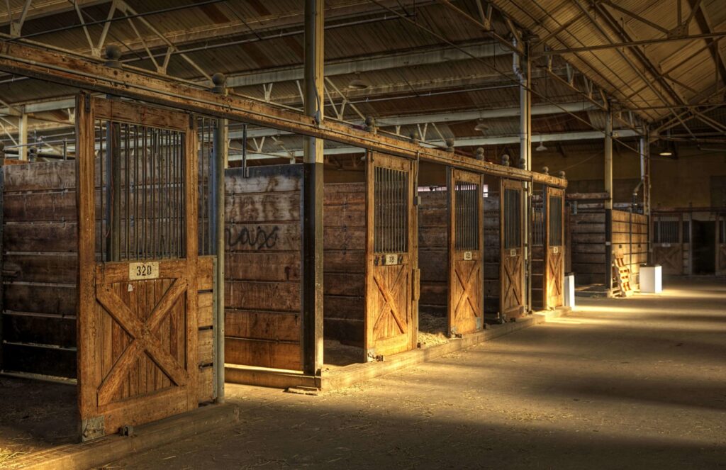 Traditional horse stable stalls.
