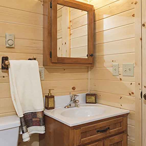 Bathroom interior with vanity and medicine cabinets