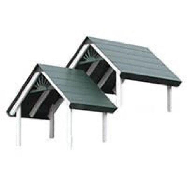 Green and white double gale roof