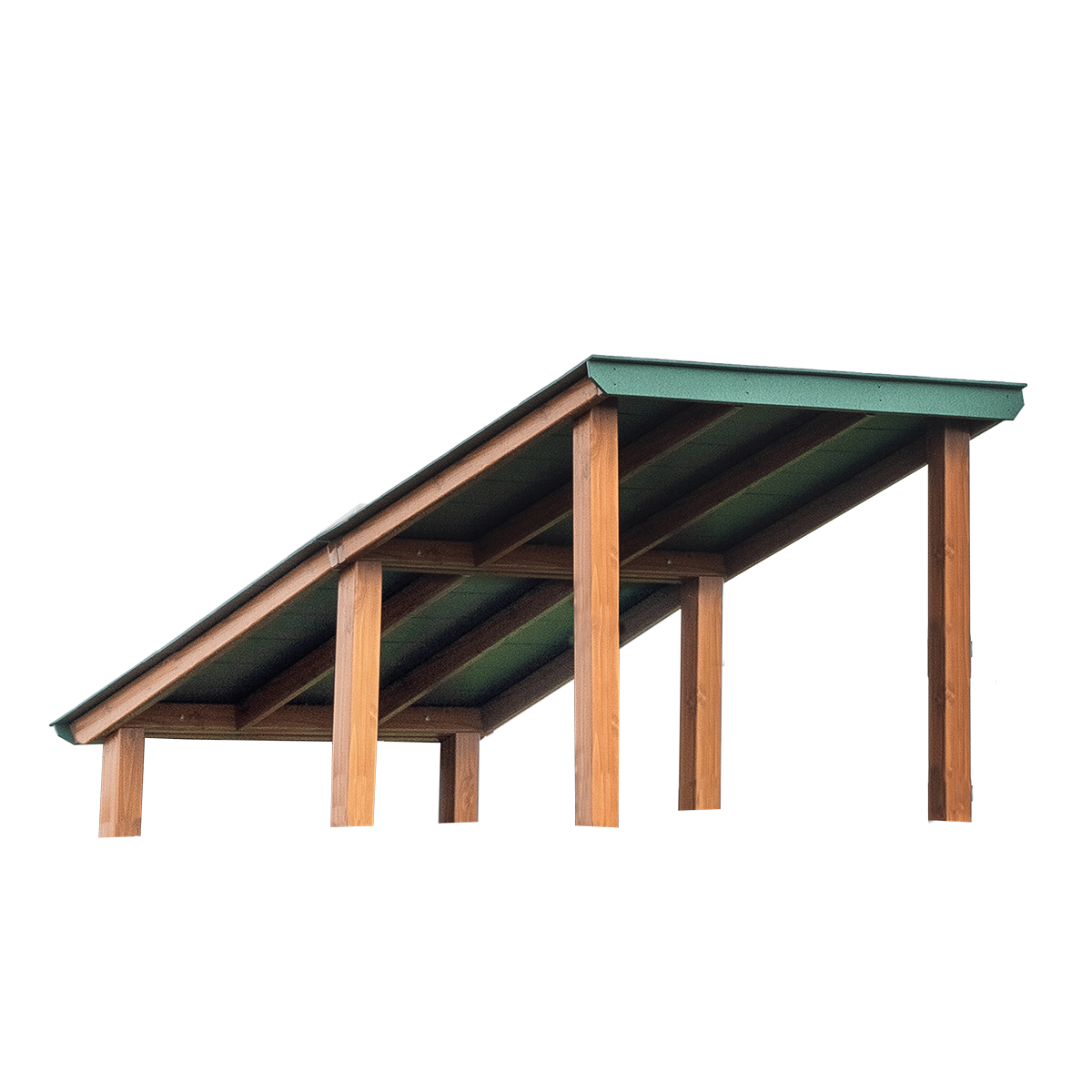 double lean to roof with wooden support beams