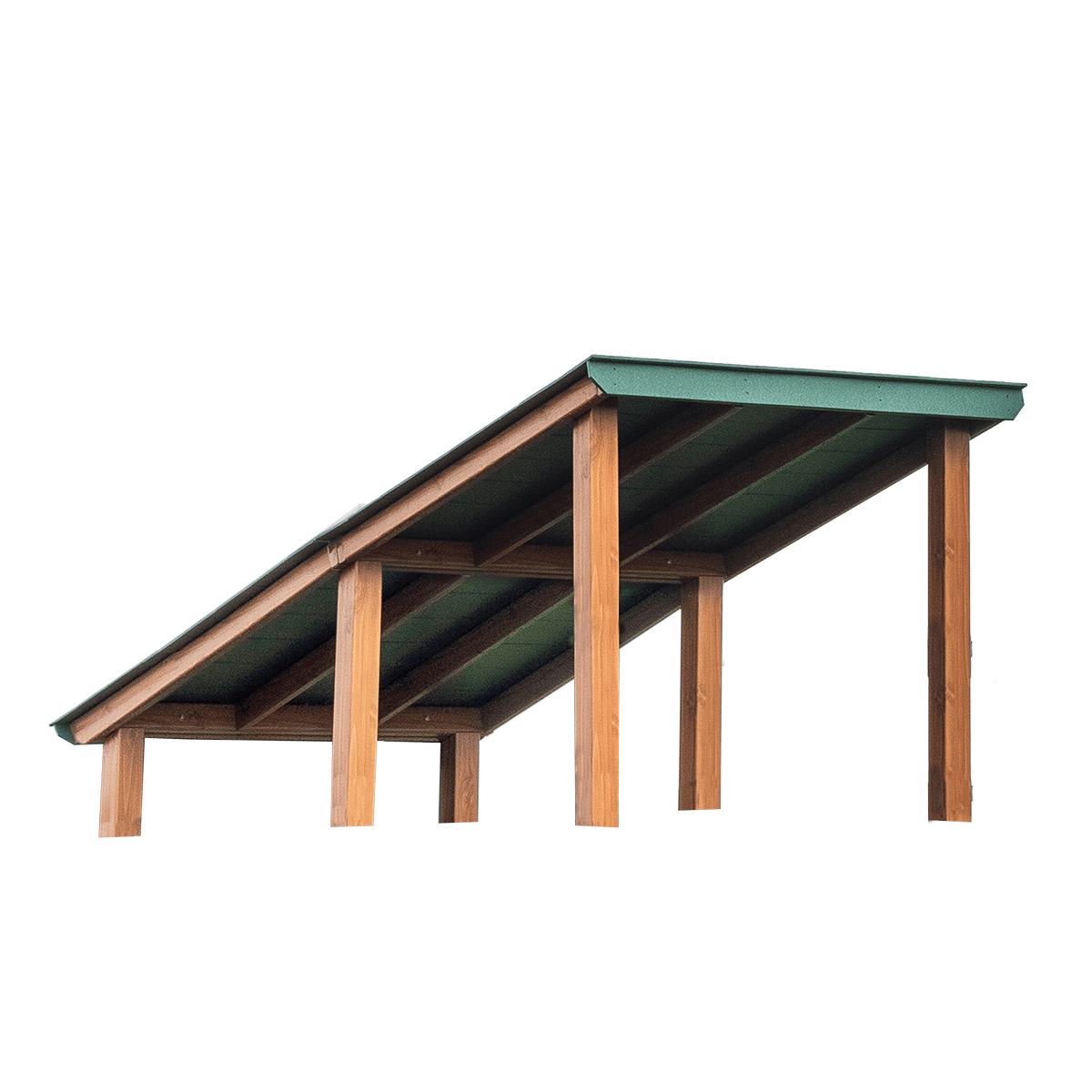 double lean to roof with wooden support beams