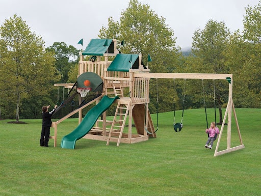 Custom outdoor wood swing set 