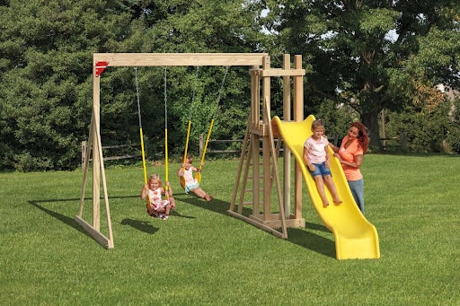Traditional outdoor wood swing set