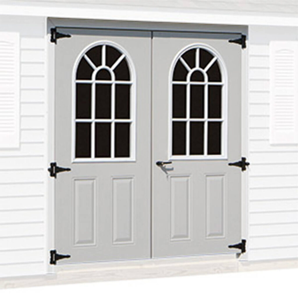 Double arched glass doors for buying a shed