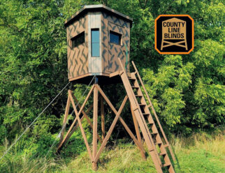 6’x6’ combo Amish built deer blind with a 10’ tower, ladder, and tinted windows.