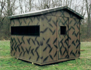 8’x8’ square Amish built deer blind without a tower.