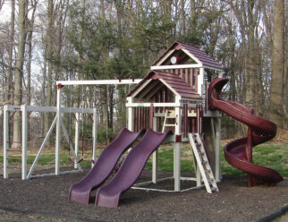 vinyl maroon and white swing set