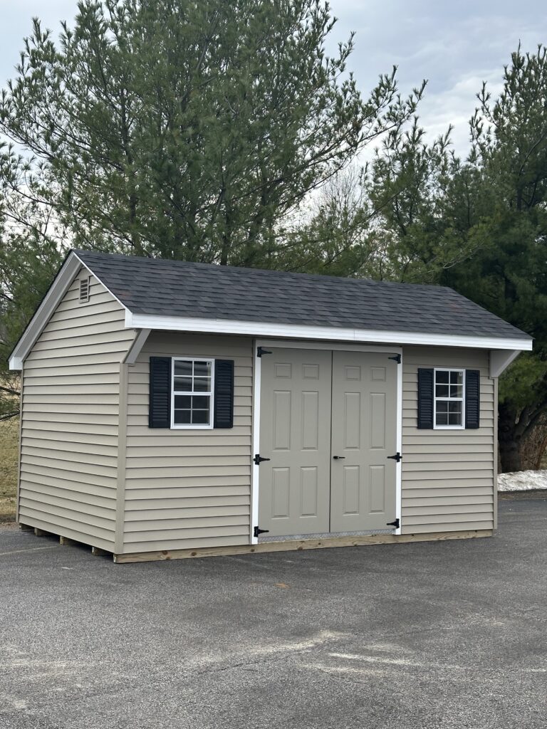tan 10x16 in stock quaker shed