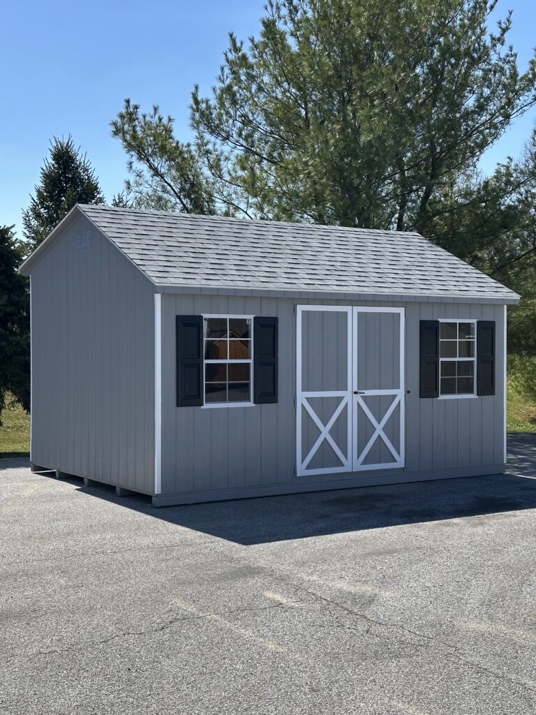 grey colored 12x16 in stock Monterey shed
