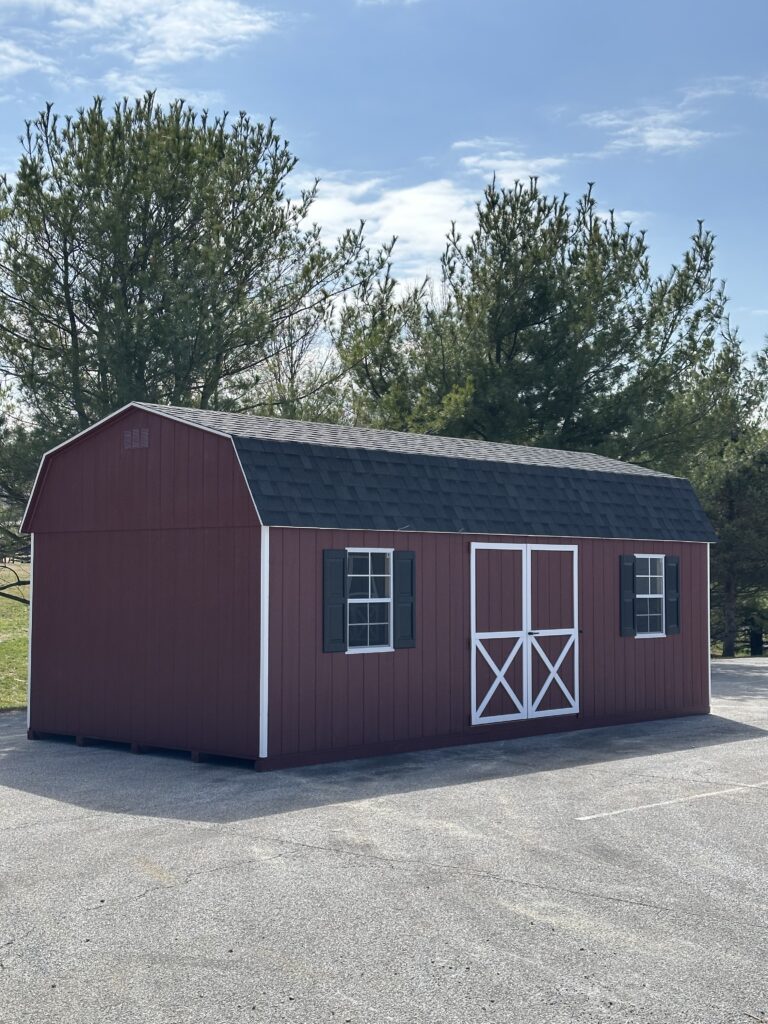 maroon 12x24 in stock dutch shed