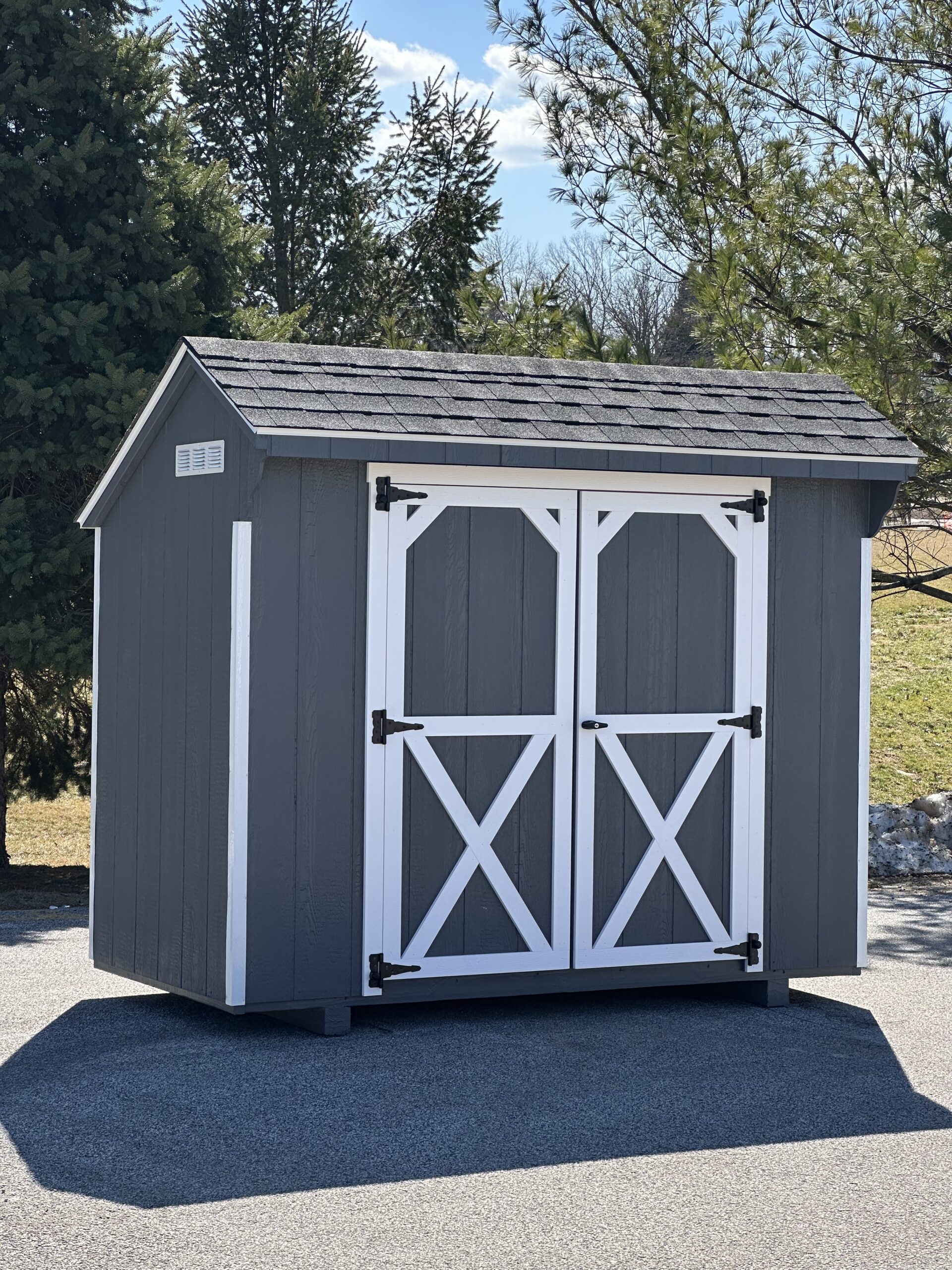 dark colored 4x8 in stock quaker shed