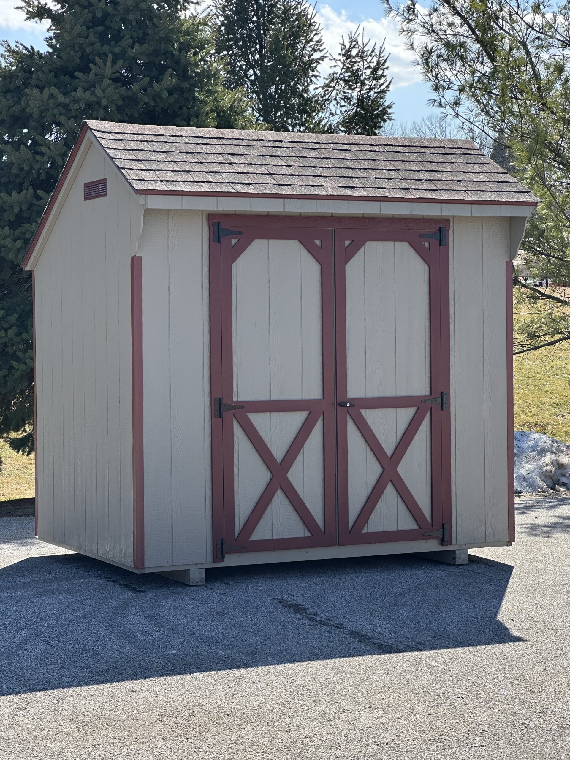 tan 6x8 in stock quaker shed