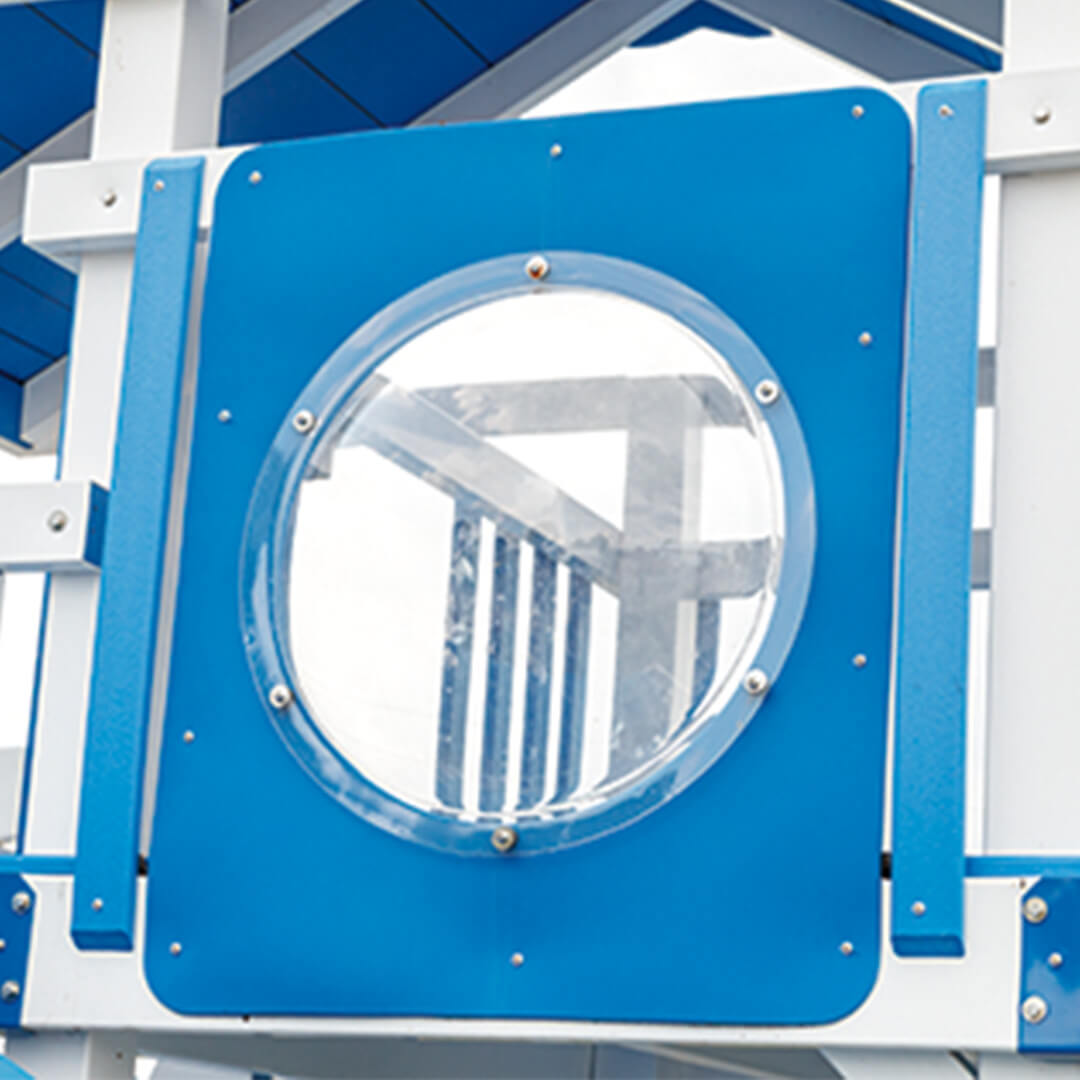 Blue bubble panel on a swing set