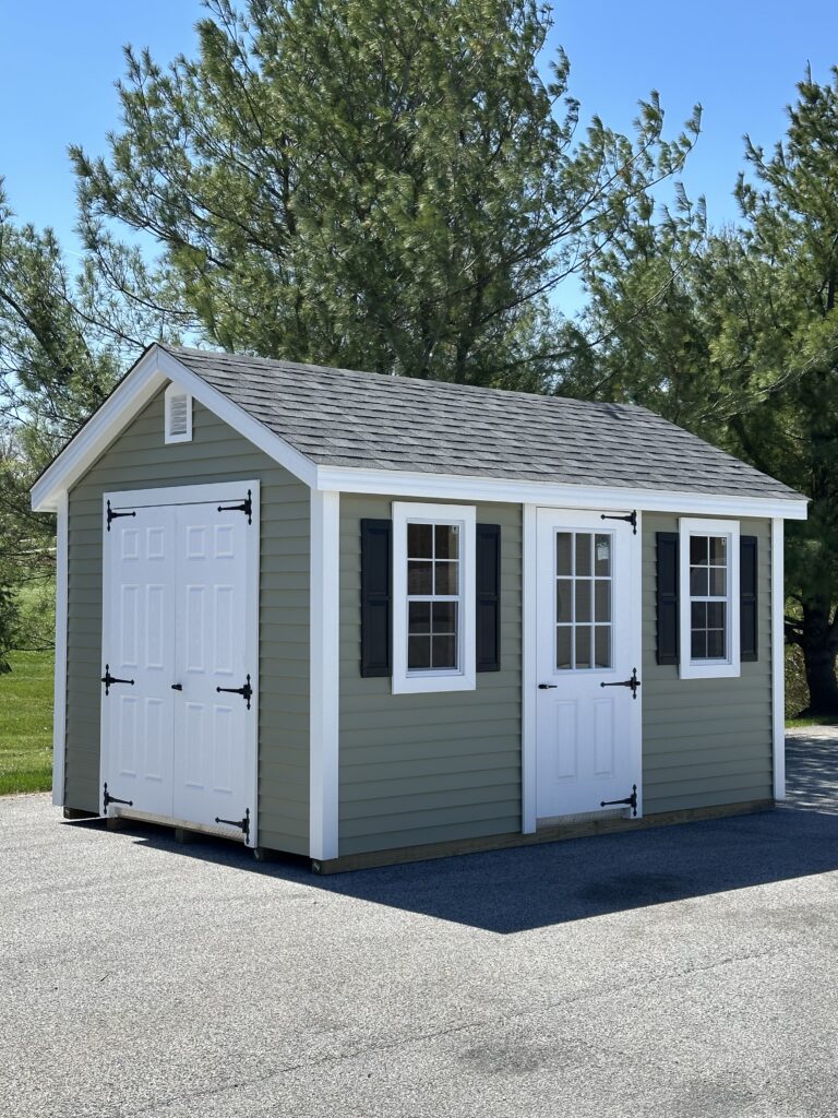 green and white 10x14 in stock cape shed