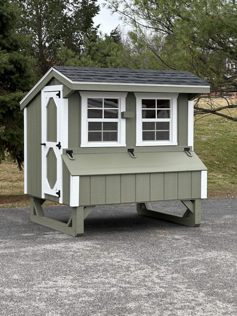 in-stock 4x6 green and white quaker chicken coop
