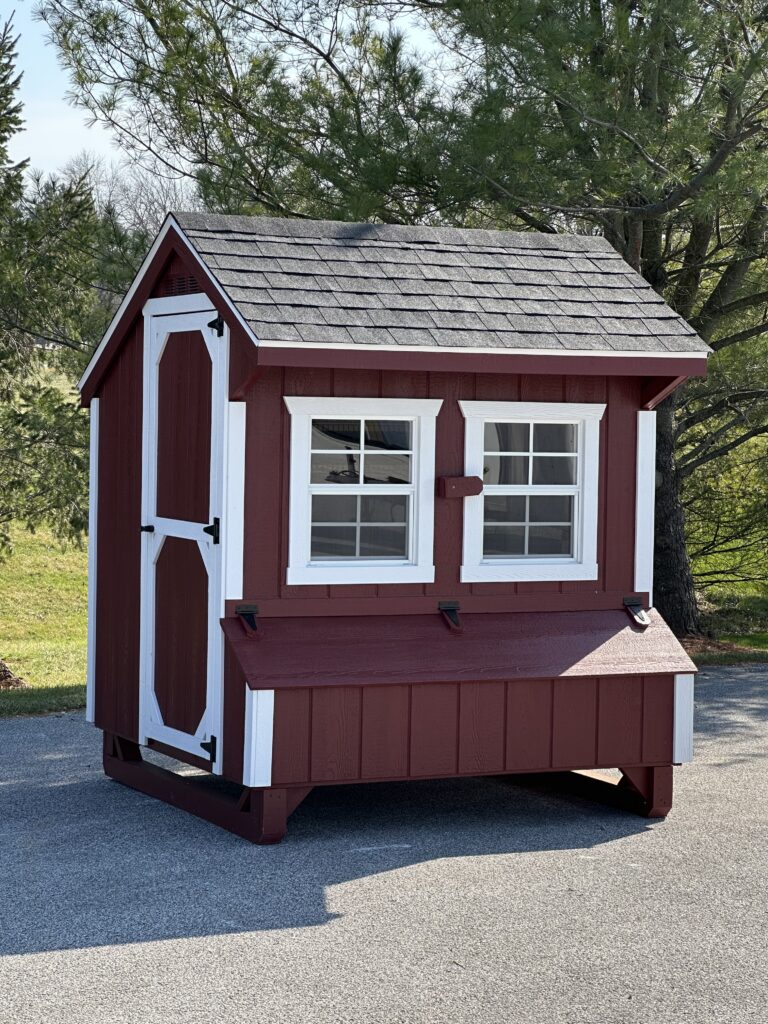 in-stock 5x6 red and white quaker chicken coop